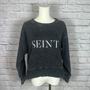 SEINT Women's XL Charcoal Washed Graphic Sweatshirt Cotton Crewneck Softcore